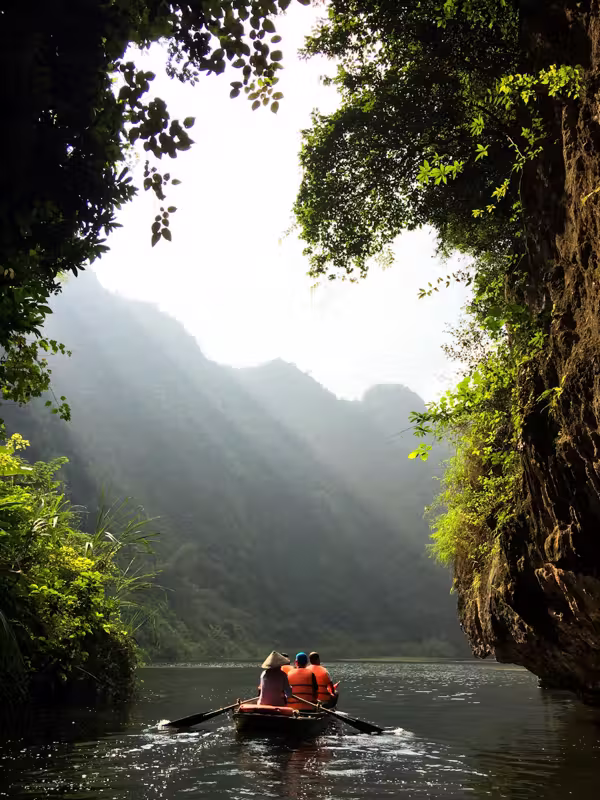 Limestone karsts rising from the water in Ha Long Bay, northern Vietnam